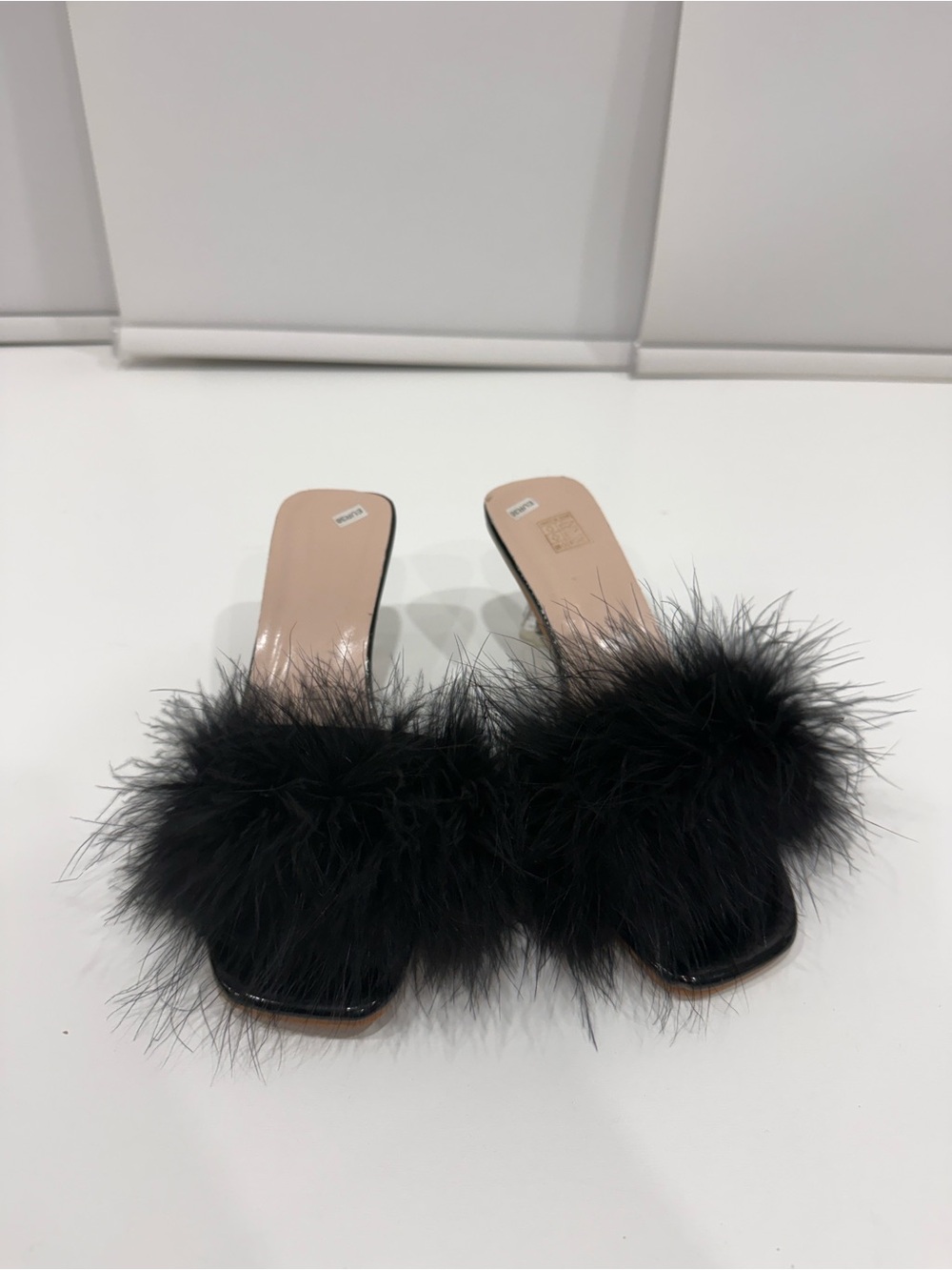 Women’s Black Feather Slide Mules